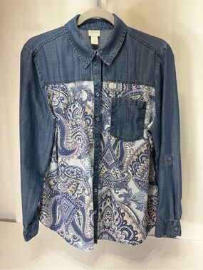 Chico's Blue Paisley Button-Down Shirt 3516
